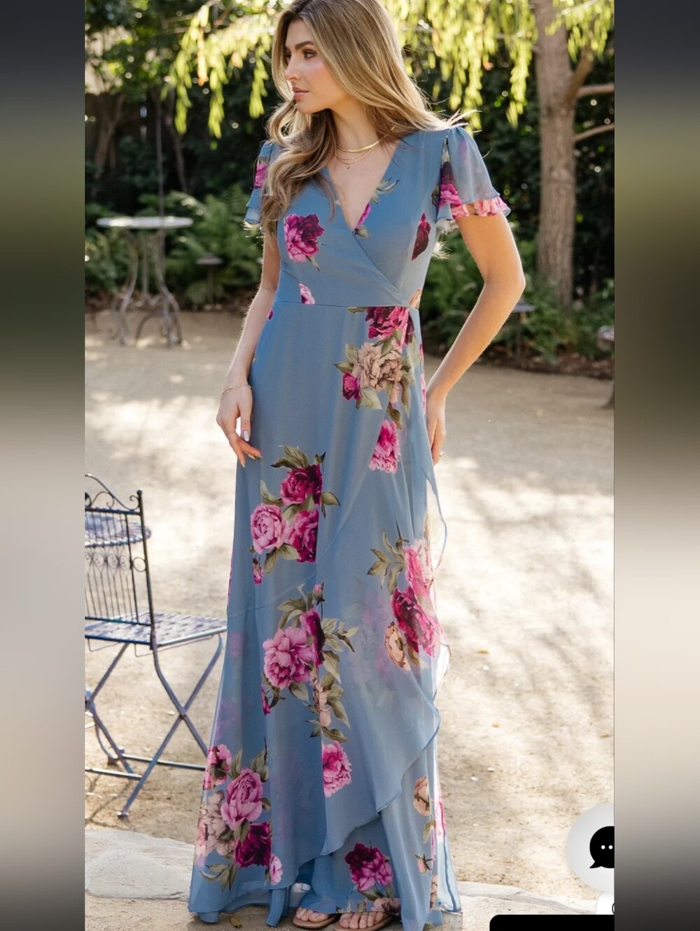 NEW Baltic Born Willa Maxi Dress Cobalt Blue Pink Floral Chiffon Flutter Sleeve